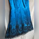 Onyx  night sleeveless teal satin dress with black mesh overlay, and black design Photo 6