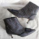 Manolo Blahnik  Baylow Navy Floral Embroidered Jacquard Pointed Toe Ankle Boot Photo 1