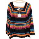 Umgee  Women's Multicolor Square Neck Crochet Knitted Pullover Sweater Large NWT Photo 0