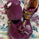 Betsey Johnson  Kahluua Purple Flat T-strap Tiger Head Embellished Sandals Photo 3