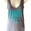 Roxy  Gray Pinstripe Teal Love & Happiness Graphic Tank Top ~ Women's Size LARGE Photo 0