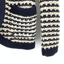 Loft Womens Size Medium Crochet Knit Blazer Striped Navy Blue Cream Photo 3