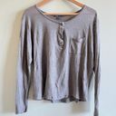 Vince  100% Linen Button Up Light Brown Henley Tee Top‎ Womens Size L Long Sleeve Photo 3