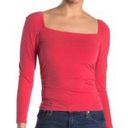 Abound  Womens Casual Top Red 3/4 Sleeve Stretch Ruched Square Neck M New Photo 0