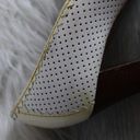 Fendi  Ivory Perforated Leather Buckle Peep Toe Wooden High Heels Photo 8