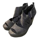 Eileen Fisher  Draw Open Toe Suede Platform Leather Wedge Sandal in Gray Size 7 Photo 0