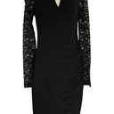 Betsy and Adam  Women's Cocktail Dress Size 6 Black Sequin Lace Long Sleeve Sheath Photo 0