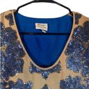 Tracy Reese  for Neiman Marcus Beige & Blue Sequin Floral Blouse Women Sz M Photo 3