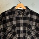 Oak + Fort  Black Plaid Cropped Flannel Collared Shirt Photo 3