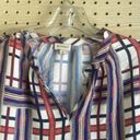 Daniel Cremieux Cremieux red and blue plaid semi sheer long sleeve tunic blouse office career Photo 1