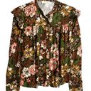 Treasure & Bond  Floral Print Flower Ruffle Frill Trim Button Long Sleeve Shirt Photo 4