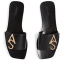 ALL SAINTS Klara Sandals Slippers Black Gold Logo Leather Size 40 Photo 2