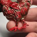 Rafaelian Bird Rooster Chicken Brooch Pin Red Paint / Gold Tone Photo 2