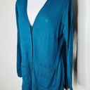 Isaac Mizrahi  Live Sweater MEDIUM Teal Cardigan Button Front V-Neck Knit Cotton Photo 1