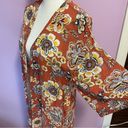 H.I.P. Retro Orange Floral Duster Kimono Short Bell Sleeves Open Front Rayon M/L Photo 8