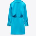 ZARA nwt date night valentines satin effect wrap long sleeve blue mini dress Photo 6