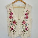 Vintage Floral Sweater Vest Alyssa Brooke Embroidered White Pink Flowers Cotton Size M Photo 11