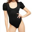 Free People  S Black Ava Puff Sleeve Bodysuit Photo 0