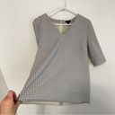 Ann Taylor  Structured Gingham Top White Blue Short Sleeve V-Neck Cottagecore M Photo 5