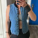 Vintage 90s button front blue denim vest with black velour collar small Photo 7