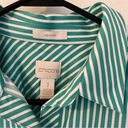 Chico's  no iron green and white striped button down blouse size 1 = size medium Photo 1