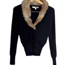 Tracy Reese  Rabbit Fur Collar Black Ribbed Sleeves Cardigan Size Small Photo 0