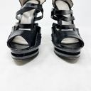 Jason Wu [] Black Textured Embossed Leather Strappy Sandals Platform Heels Sz 39 Photo 3