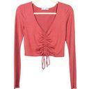 Wilfred  Free Rose Pink Lynx Crop Top Long Sleeve Cinched Bust Women's Medium Photo 0