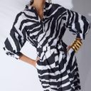 Natori  Zebra Cotton Poplin Balloon Sleeve Belted Shirtdress Size Medium Photo 3