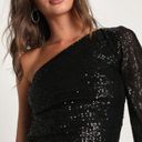 Anthropologie NWT Lulus Sparkling Desire Black Sequin Feather One-Shoulder Mini Dress Size M Photo 4