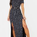 Pretty Little Thing NWT  black ditsy floral split detail maxi dress size/6 Photo 1