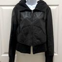 BCBGMAXAZRIA  Black Leather Oakley Hooded Jacket Photo 1