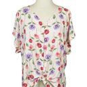 Bobeau  Floral Tie Up Button Down Blouse Photo 0