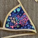 Aerie Womens L Floral Foil Trim Triangle Bikini Swim Top Gold Blue Multicolor Photo 3