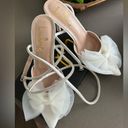 Lulus Lelanee White Satin Rhinestone Bow Ankle Strap Pumps Photo 6