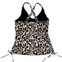 Esprlia Tankini Animal Print Black Cream Crisscross Straps Side Tie Swim Medium Photo 6