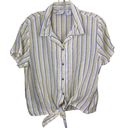 Rachel Zoe Linen Striped Tie Bottom Button Down Blouse Size Medium Photo 0