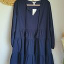 Crown & Ivy, New Navy Blue Embroidered Tassel Peasant Dress Size Large Petite Photo 11