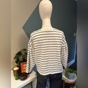 BP . Black & White Striped V-Neck Cotton Sweatshirt, 3/4 Blouson Sleeves Size S Photo 3