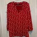 Market & Spruce  Red Print Split V Neck 3/4 Sleeve Blouse size XL Photo 0