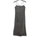 J.Crew  Maxi Slip Dress Womens 4 Black Silk Starry Sky Ruffle Back Slit Elegant Photo 3