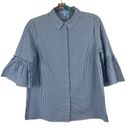 Draper James  Andrea Striped Button Down Ruffle Blouse Blue & White Size 8 Stripe Photo 1