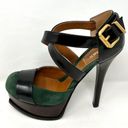 Fendi  Green Suede Black Leather Round Toe Logo Wooden Sole Platform Heels Pumps Photo 0