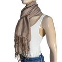 Vivante by VSA Brown Tan Herringbone 27 x 68” Large Wool Blend Fringe Scarf Wrap Photo 2