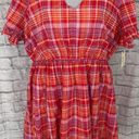 Terra & Sky women 2X spring plaid print short sleeve dress pink multicolor Photo 0