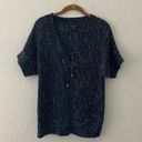 August Silk Blue Lace Up V-Neck Sweater Top Short Sleeve Photo 1