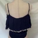 Papaya  Crop Womens Top Size Large Sleeveless Tank Tassel Pom Pom Puffs Blue Photo 5