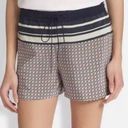 Vince  - NWT Border Print Coastal Navy Blue Tie-Front Silk Shorts Photo 0