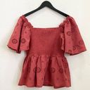 Q+A Los Angeles Spiced Brick Eyelet Smocked Peplum Bell Short Sleeves Top Size M Size M Photo 1