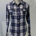 Roxy Plaid Blue Flannel Button Down Long Sleeve Shirt Size Small Photo 0